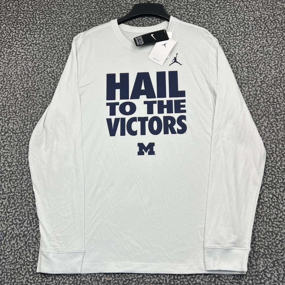 Air Jordan Michigan Wolverines Hail To The Victors Long Sleeve Shirt Large New